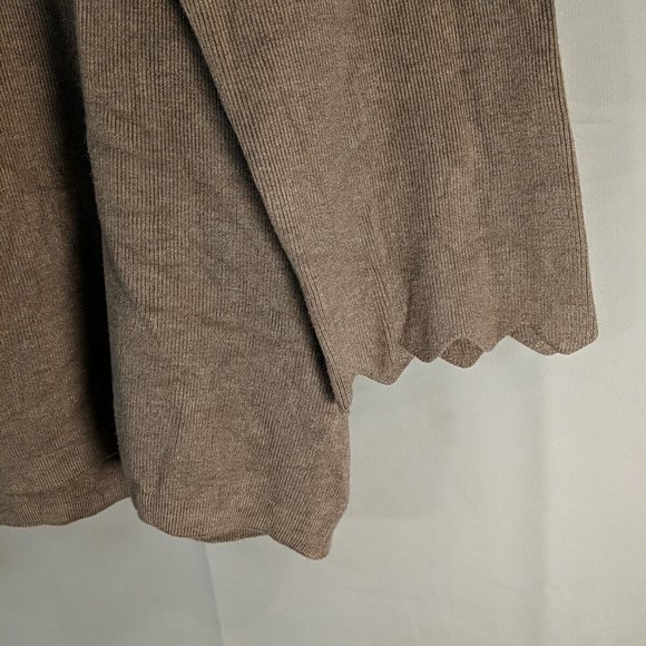 Philosophy Mauve Light Brown Scallop Hem Women's L Knit Sweater Top 3/4 Sleeve - Picture 3 of 11